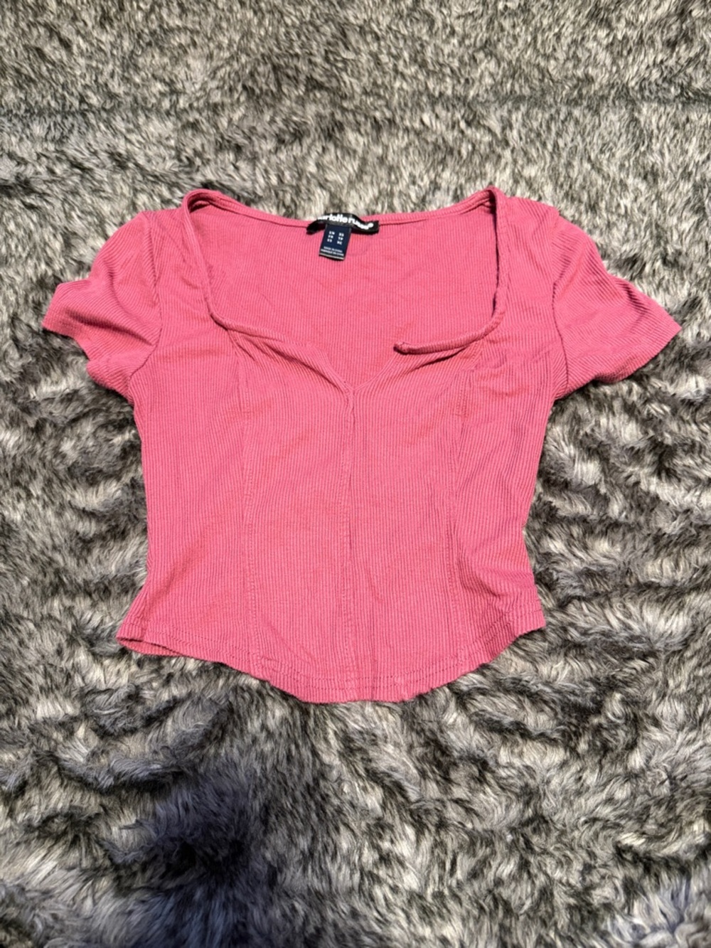 Charlotte Russe Pink Ribbed Short-Sleeve Scoop Neck Top